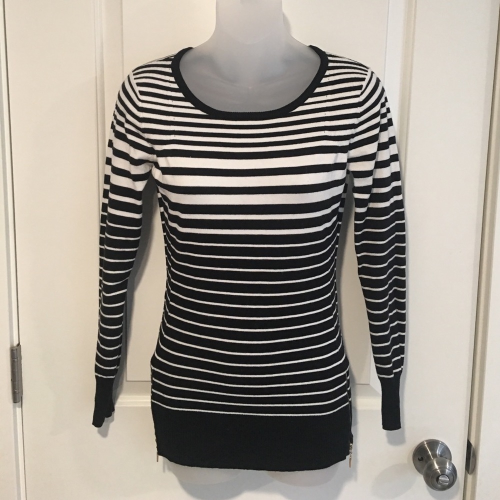Black and white stripe sweater with side zippers