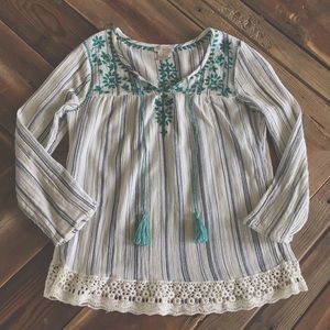Lucky Brand Embroidered Hippie Folk Blouse