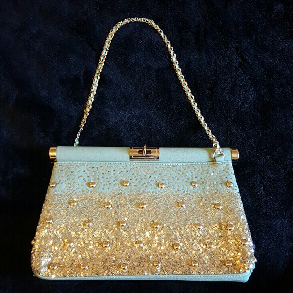 Teal with Gold Sequence Charming Charlie purse