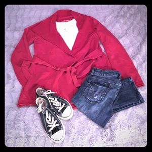 Lucky Brand, Dark Red, Tie Front Jacket