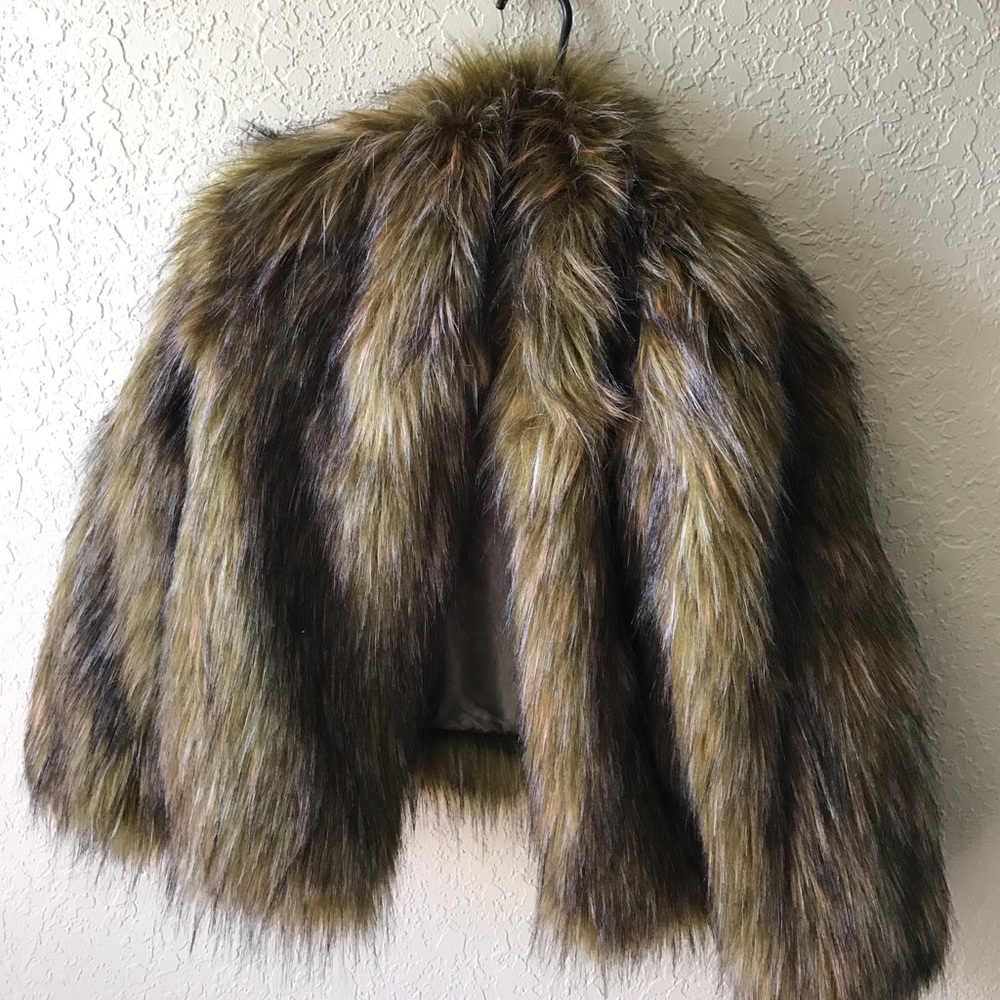 Olive Green Multi Faux fur coat