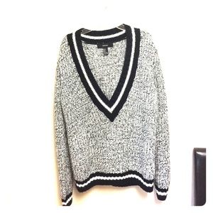 Grey black and white deep v sweater
