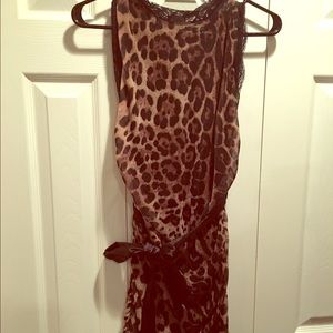 Leopard dress with lace and black sash belt