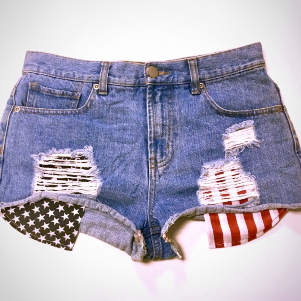 Distressed American Flag High Waist Shorts