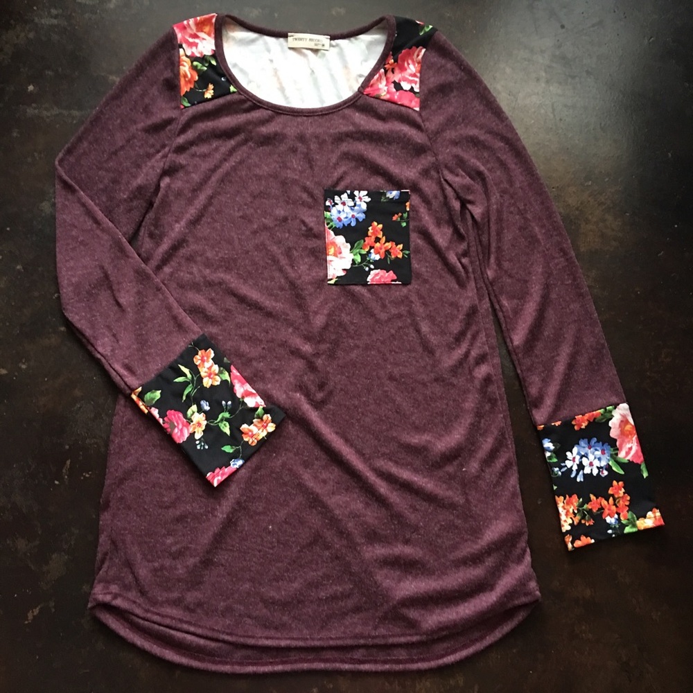 Burgundy Floral Jersey Long Sleeves