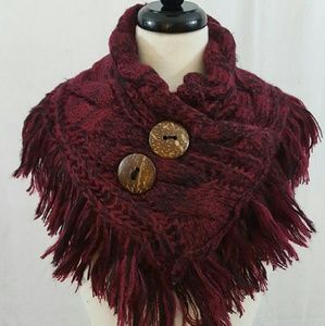 Two button fringed scarf.