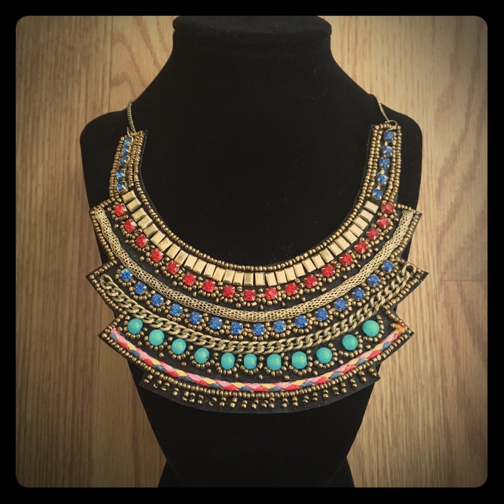 ZAD multicolor gold tone statement necklace