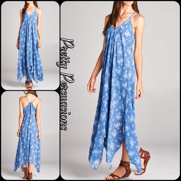 CLEARANCE‼️ Blue Printed Handkerchief Maxi Dress - Picture 2 of 4