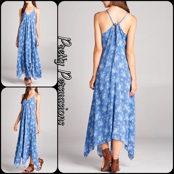 CLEARANCE‼️ Blue Printed Handkerchief Maxi Dress - Picture 3 of 4