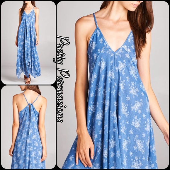 CLEARANCE‼️ Blue Printed Handkerchief Maxi Dress - Picture 4 of 4