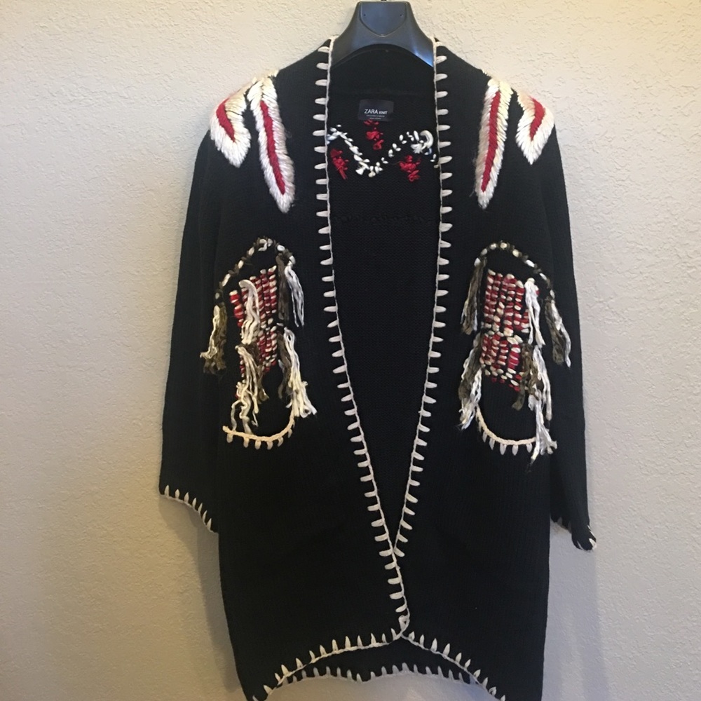 Zara embroidered sweater coat Size S