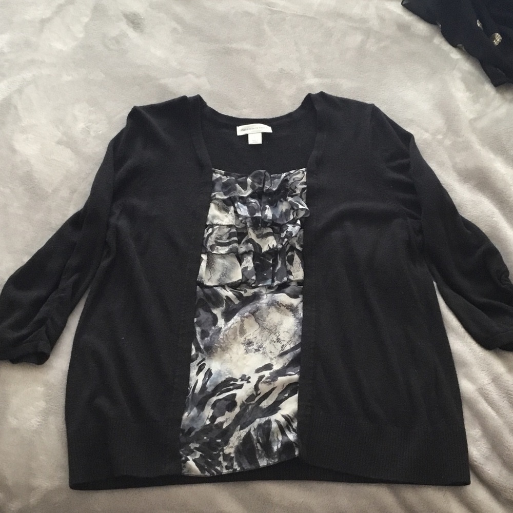 Black blouse w cream & black designs sheer design