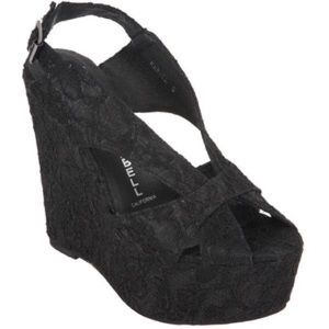 Jeffrey Campbell black lace wedges