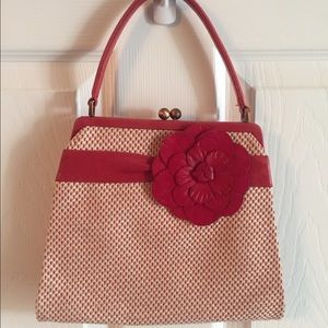 Moschino deep red leather flower purse