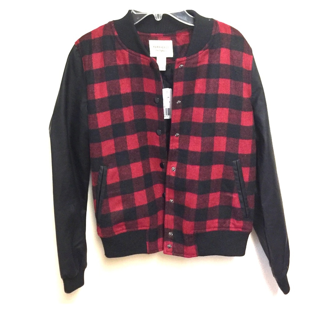 Red check bomber jacket