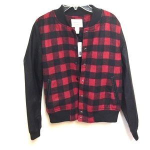 Red check bomber jacket