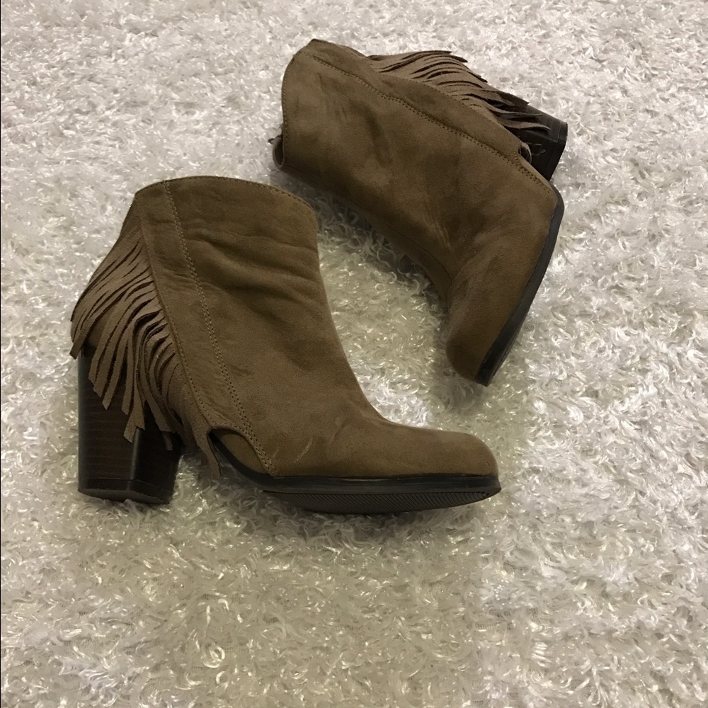 Tan fringe ankle boots
