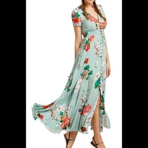 Button up split floral print flowy maxi dress