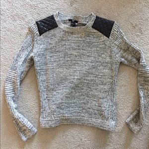 Grey sweater with leather shoulder patches
