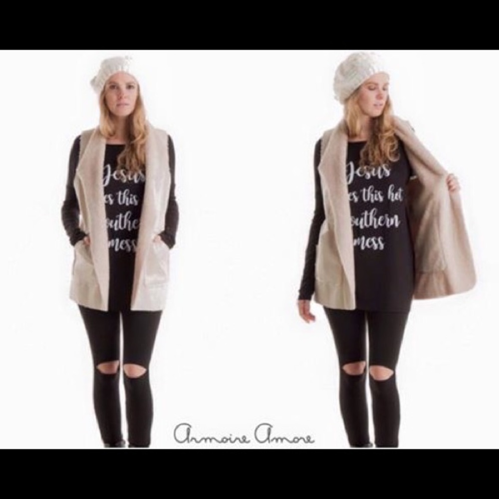 Faux Suede Sherpa Vest in Ivory