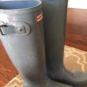 Hunter Baby Blue tall glossy rain boots