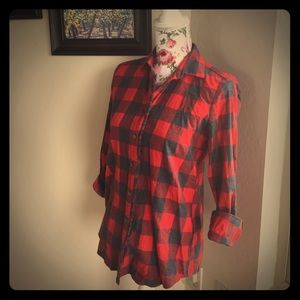 Banana Republic Red & Gray Check Button Down- XS