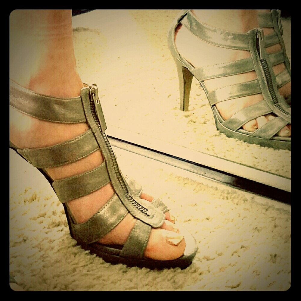 Silver leather heels