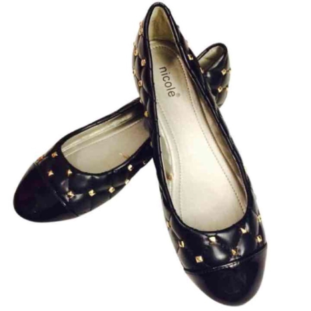 Nicole Studded Black Flats