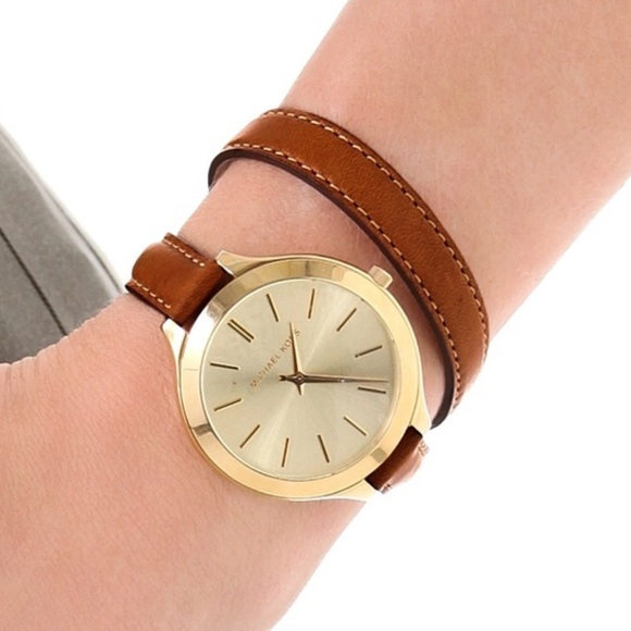 Michael Kors luggage tan slim runway wrap watch - Picture 3 of 8