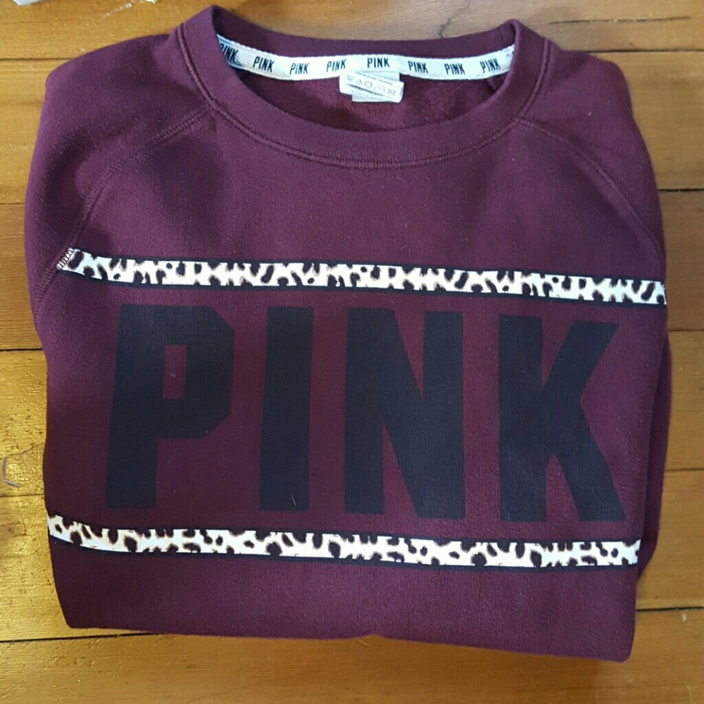 Maroon PINK long sleeve crew neck with cheetah prt