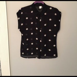H&m black and white polka dot sheer button up top