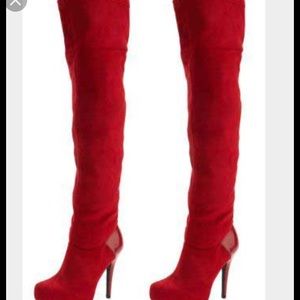 red Thigh high boots