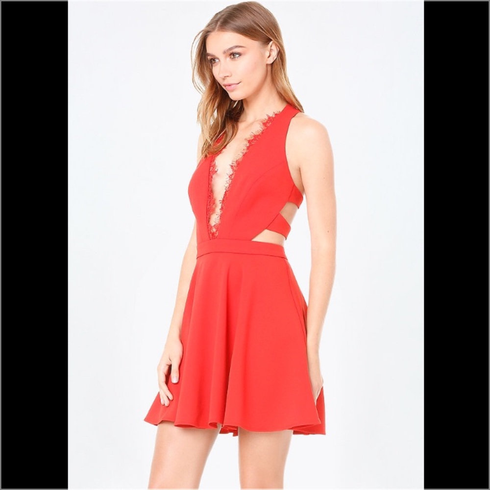 SALE! Red BeBe dress with lace trim