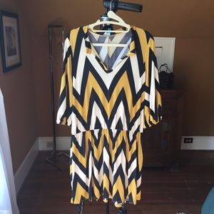 Mustard and Black Chevron print dress