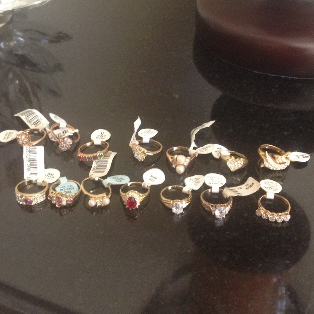 14 BRAND NEW  14 K GE RINGS WITH RHINESTONES