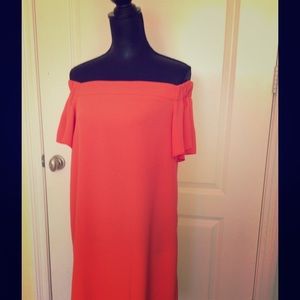 TOPSHOP Orange off the Shoulder Dress