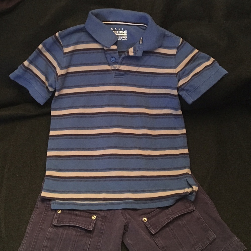 Royal blue, grey, and black striped button down