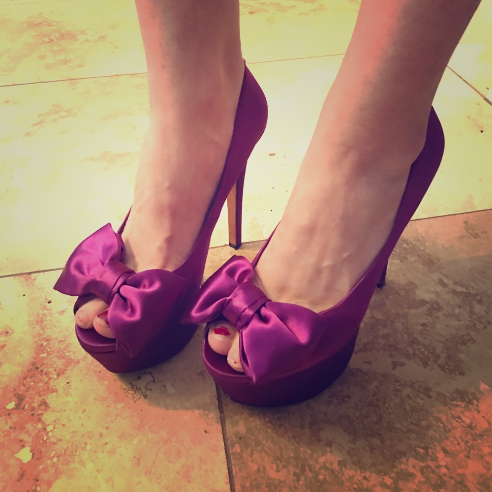 Satin peep toe platforms