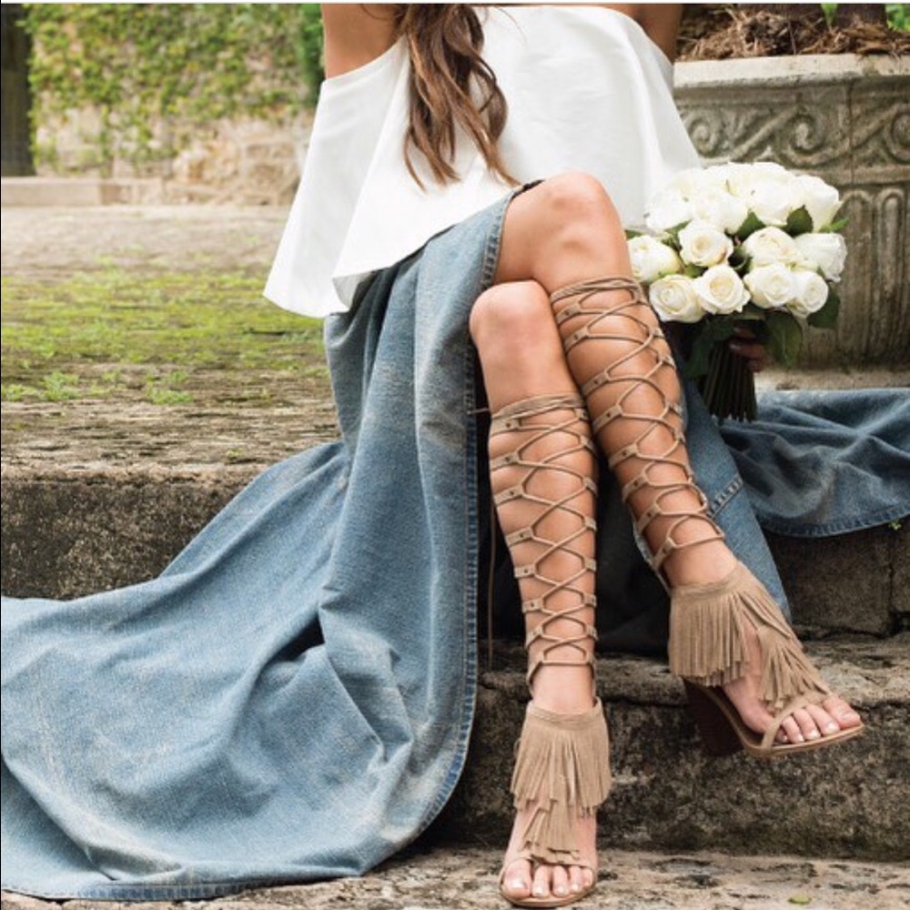 Boho Fringe Knee High Gladiator Sandal