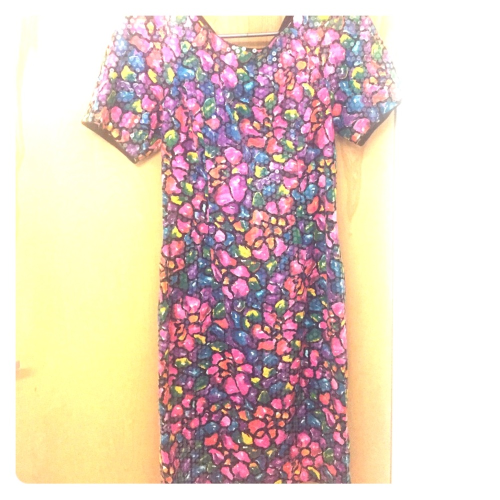 Super cute 80s sparkly hot pink floral dress