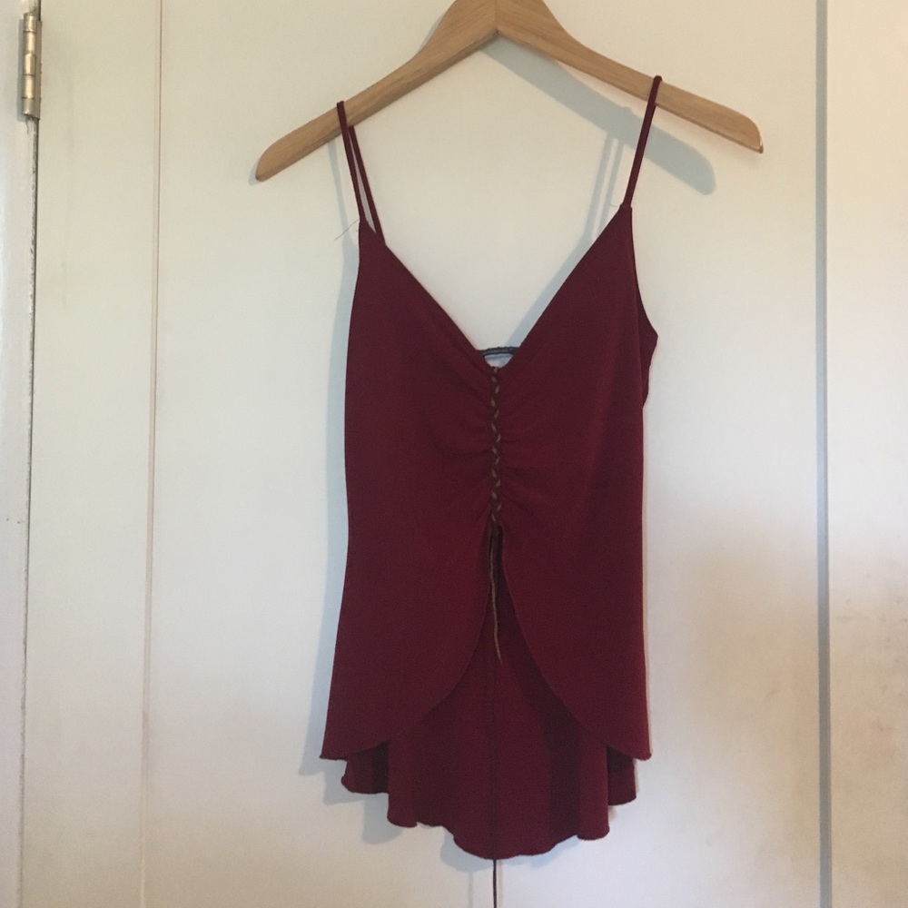 sexy burgundy 90's tie front tank