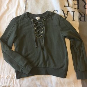 Olive green lace up sweater