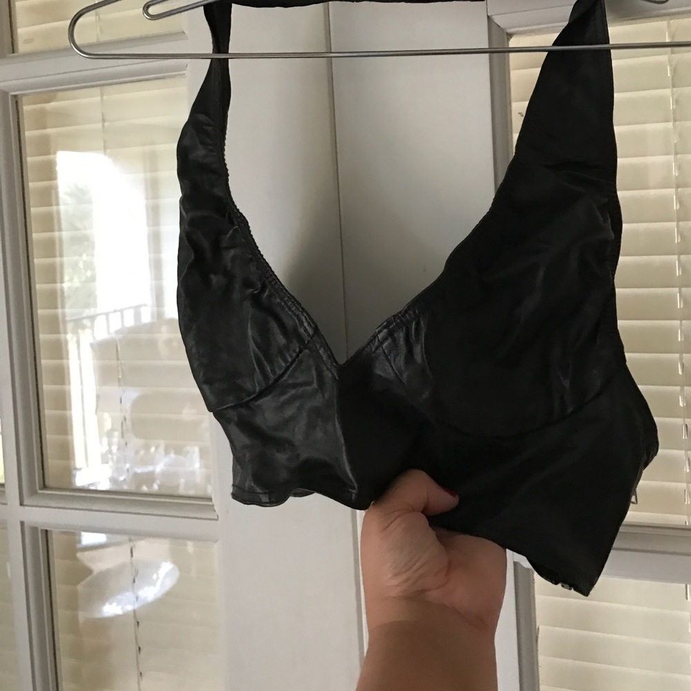 Leather Upper Halter Bra Top