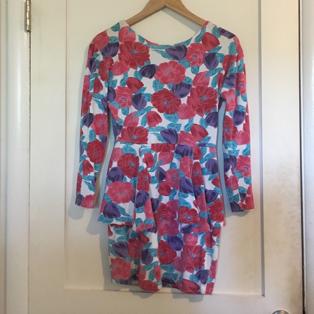 babein' cotton floral long sleeve peplum dress