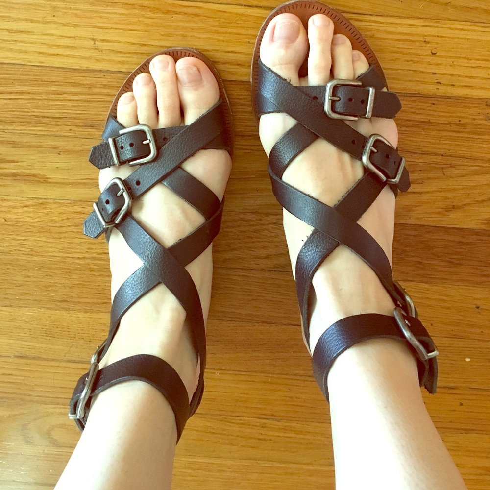 Madewell black leather gladiator strappy scandals