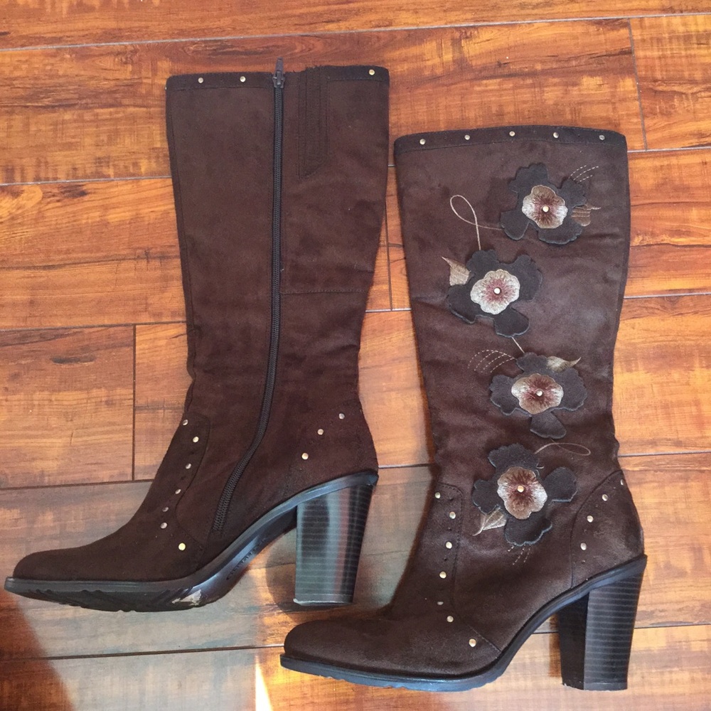 New Lolita Brown Flower tall boots