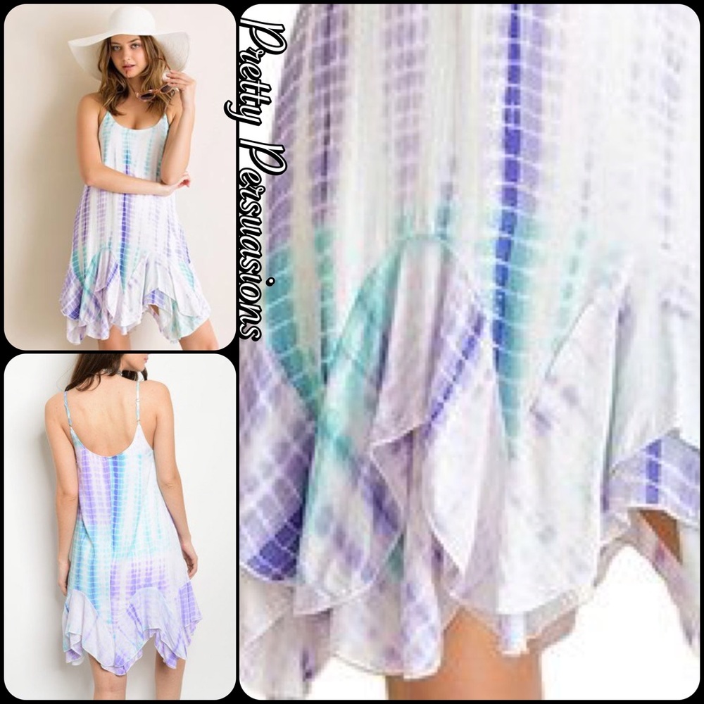 Lavender Aqua Tie Dyed Ruffle Hem Dress - Picture 2 of 4
