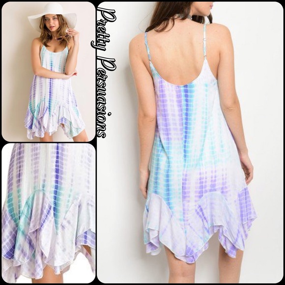 Lavender Aqua Tie Dyed Ruffle Hem Dress - Picture 3 of 4