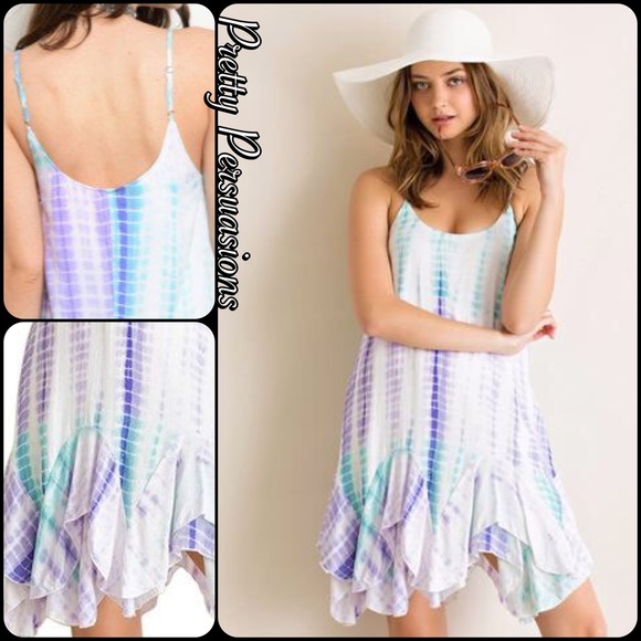 Lavender Aqua Tie Dyed Ruffle Hem Dress - Picture 4 of 4