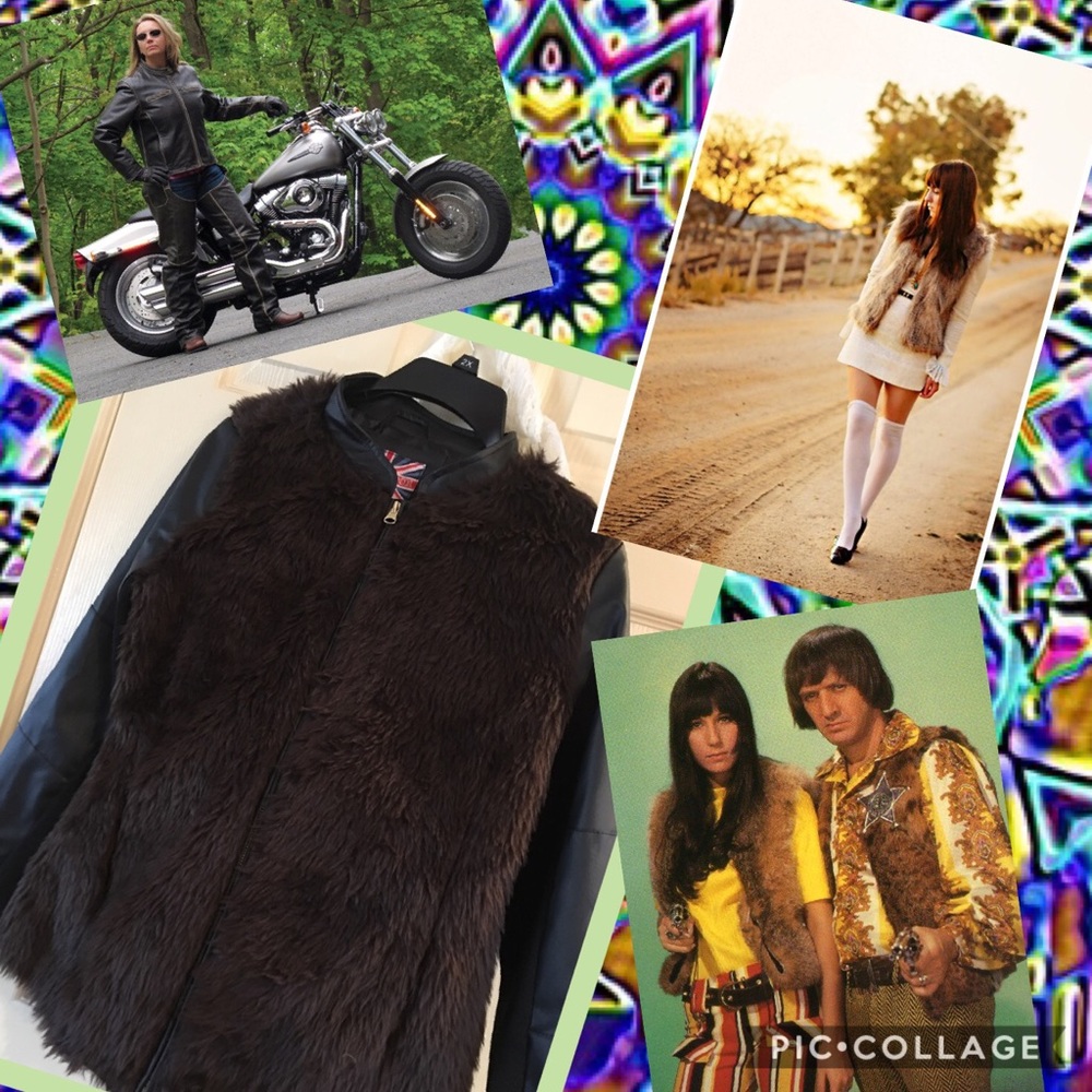 Cool 60s Style Fake Fur Vegan Leather NWOT